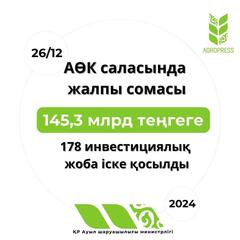 145,3 млрд. теңге сомасына 178 инвестициялық жоба пайдалануға берілді